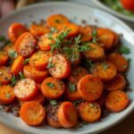 A serving of simple roasted carrots and red potatoes cooked in a Ninja air fryer, perfectly golden with a light seasoning.