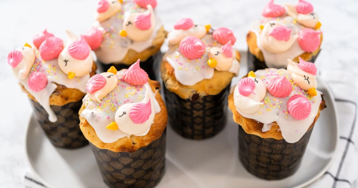 A collection of unicorns and cupcakes with vibrant colors and whimsical designs.