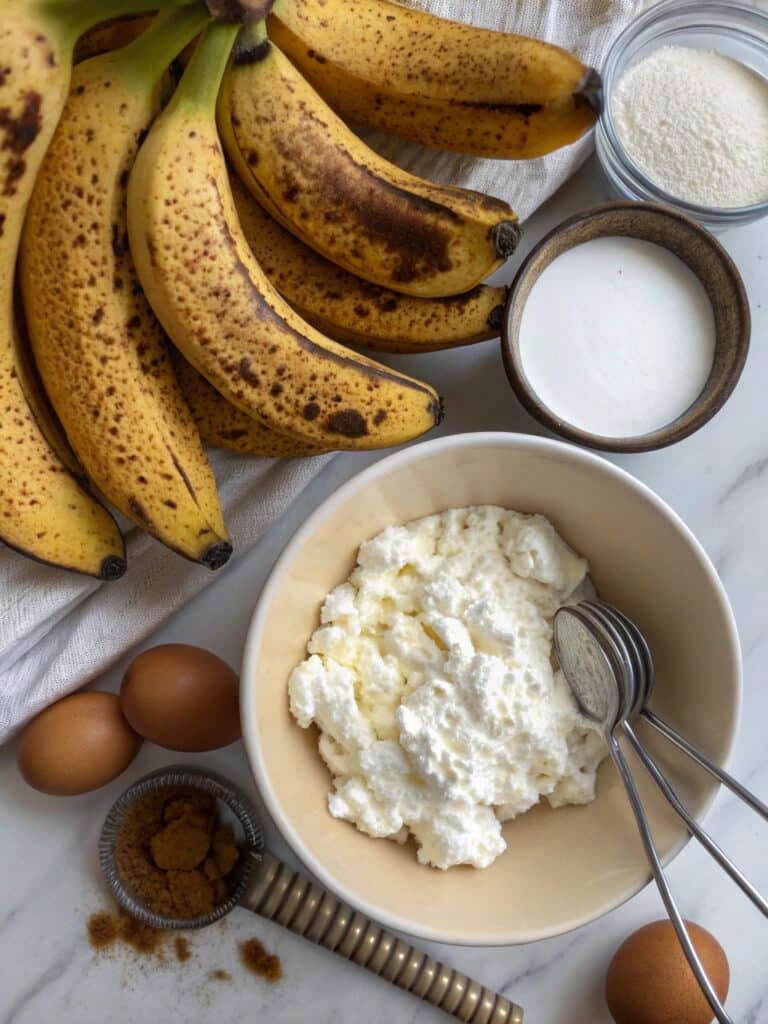 ingredients for banana cottage cheese muffins