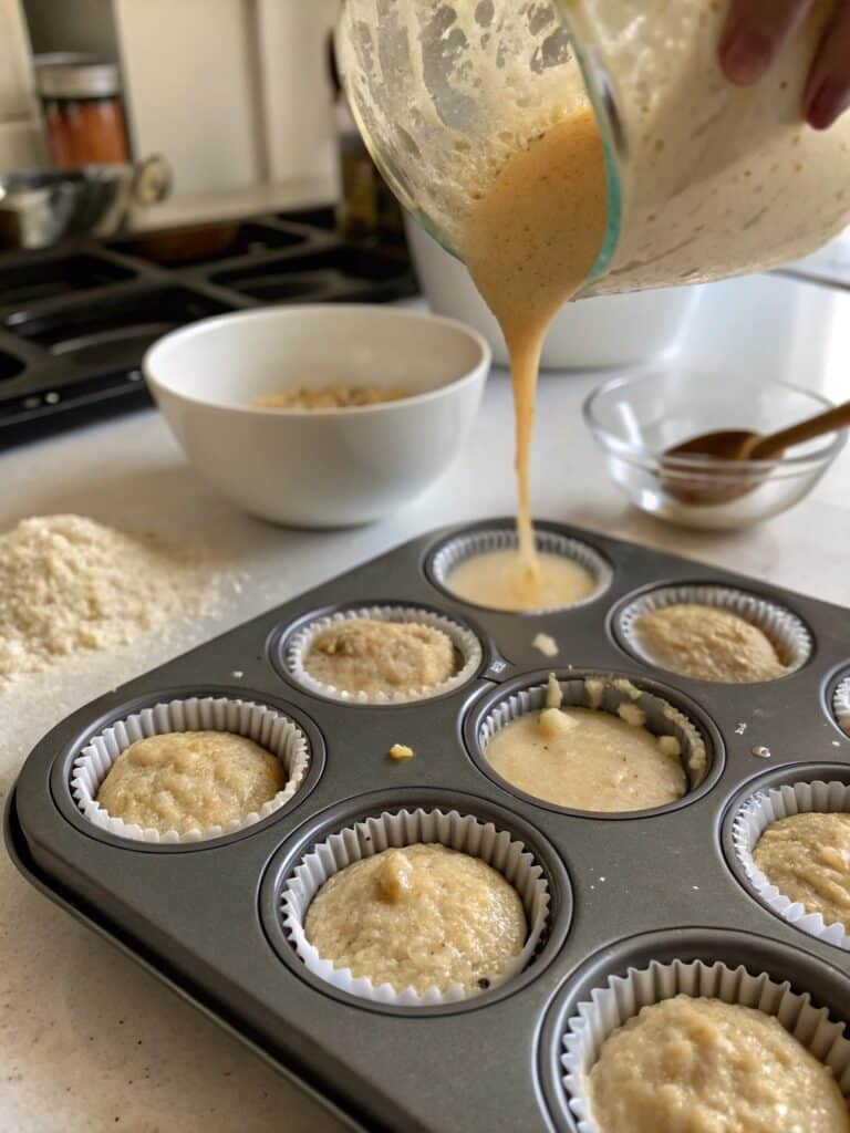banana cottage cheese muffin batter in tray