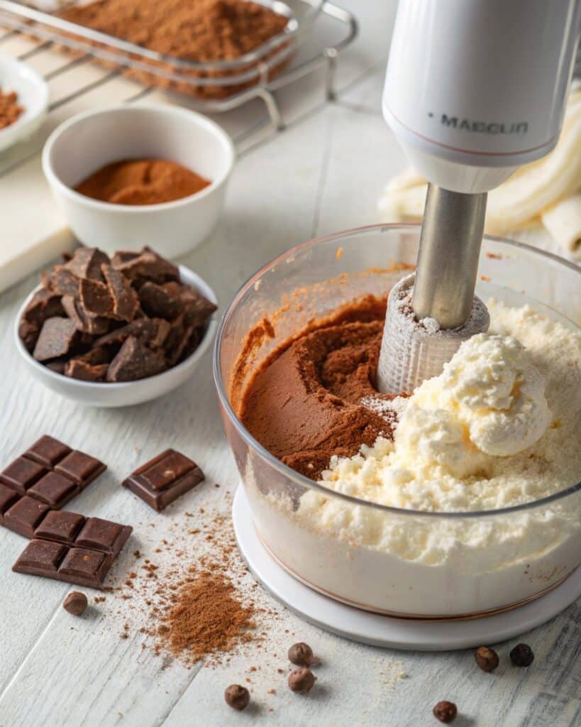 Blending cottage cheese and chocolate into mousse