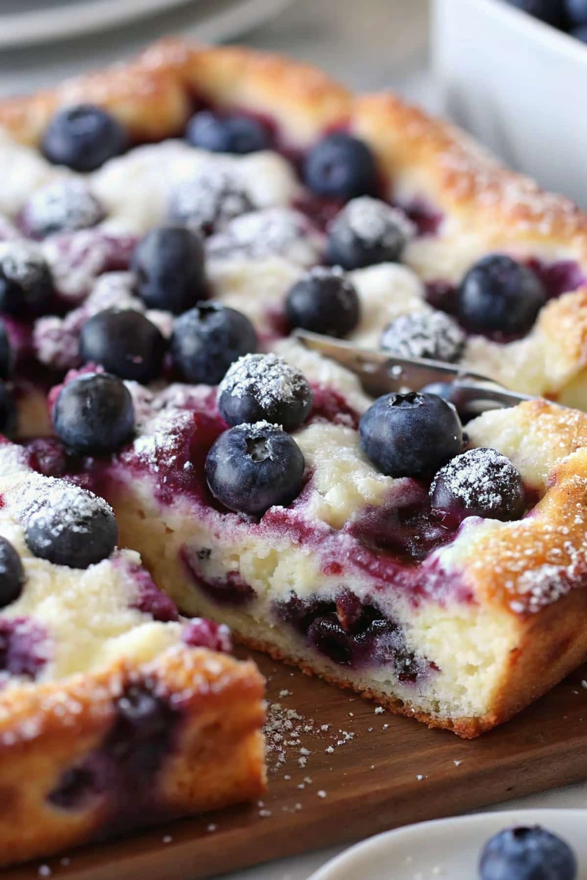 blueberry cottage cheese breakfast bake in white baking dish