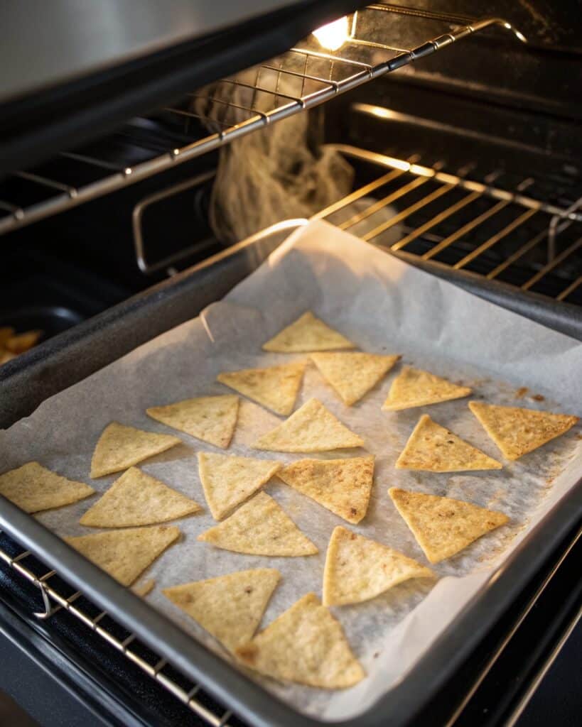 Cottage cheese chips in oven baking stage