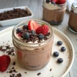 creamy cottage cheese chocolate mousse in glass jar