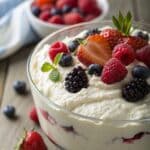 Blended cottage cheese dessert with fresh berries