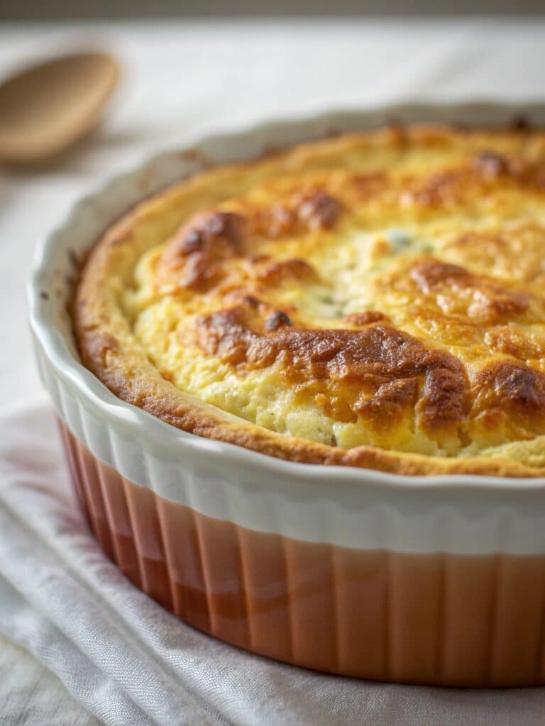 fresh cottage cheese egg bake in ceramic pan