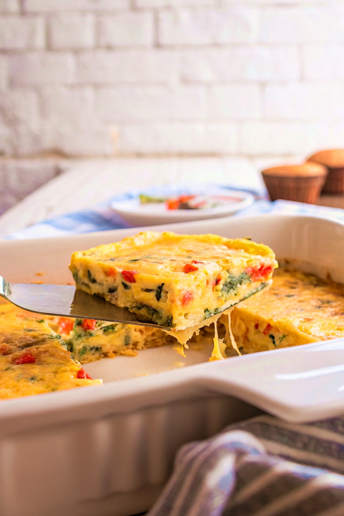 fresh cottage cheese egg bake in ceramic pan