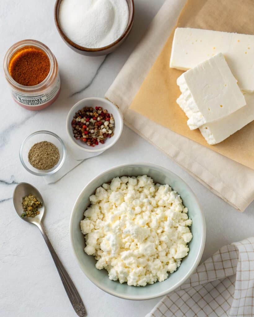 Ingredients for cottage cheese chips in oven