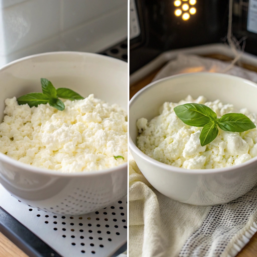 Cottage cheese pizza bowl cooking process in a ramekin