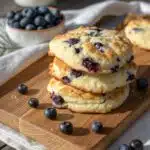 Freshly baked blueberry fluffy cottage cheese cloud bread close-up