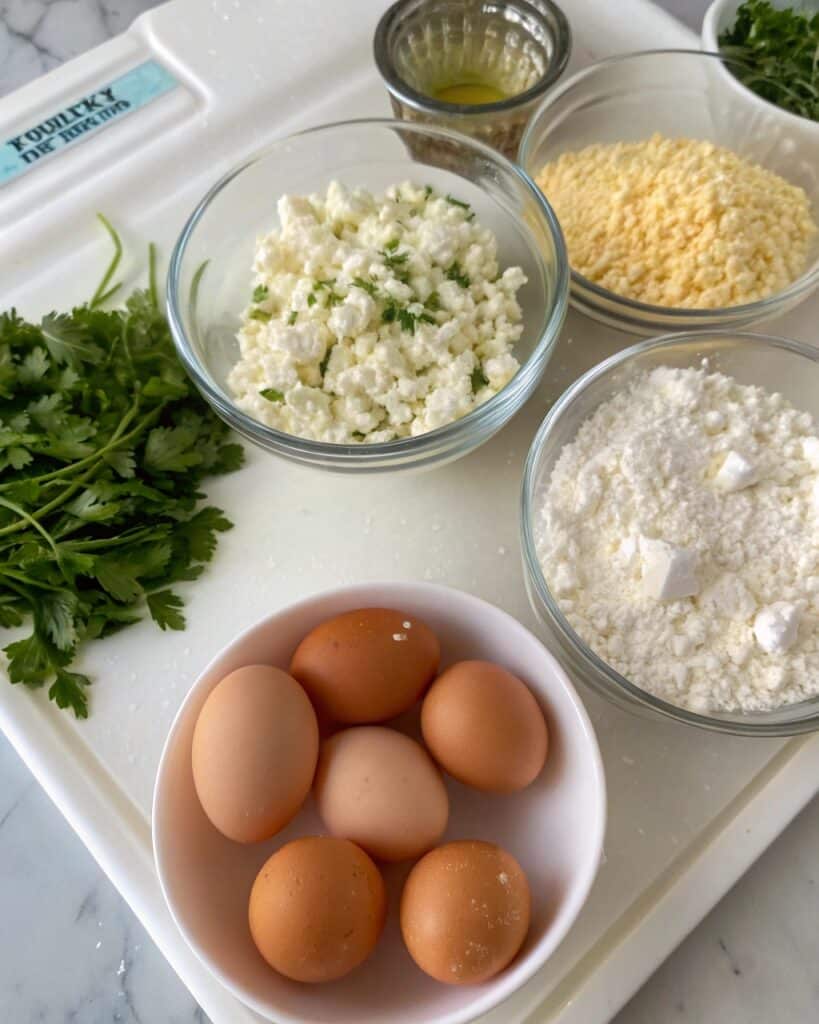 Ingredients for making flourless cottage cheese bread