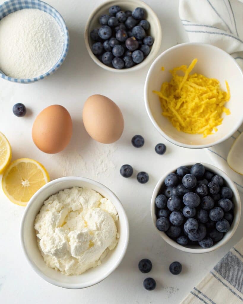 Ingredients for blueberry fluffy cottage cheese cloud bread