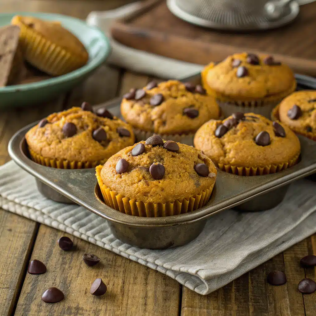 Pumpkin Protein Muffins with chocolate chips