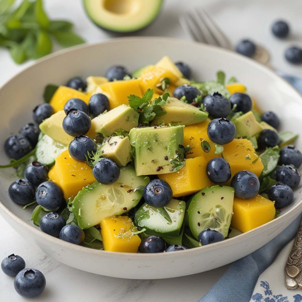 Mango Cucumber Salad with Blueberries and Avocado 1 Mango Cucumber Salad with Blueberries and Avocado