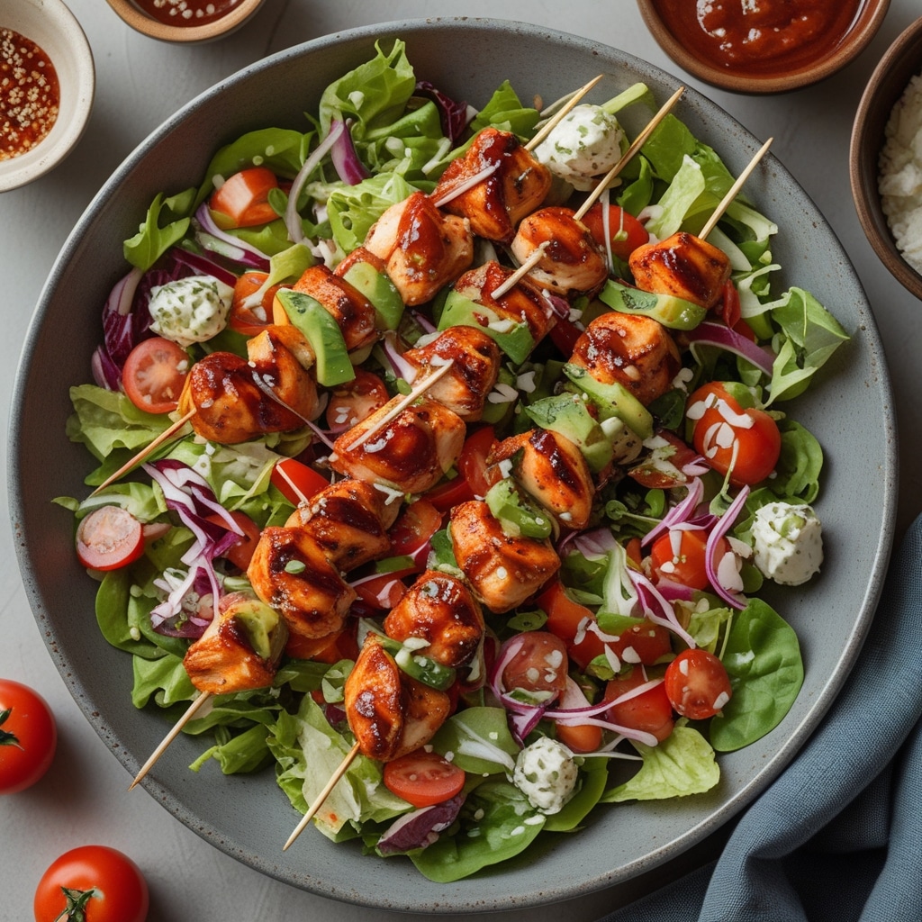 BBQ Chicken Skewer Salad 1 BBQ Chicken Skewer Salad
