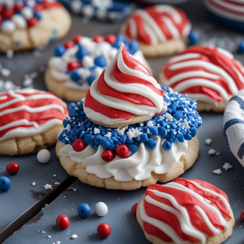 Patriotic Red White Blue Thumbprint Cookies