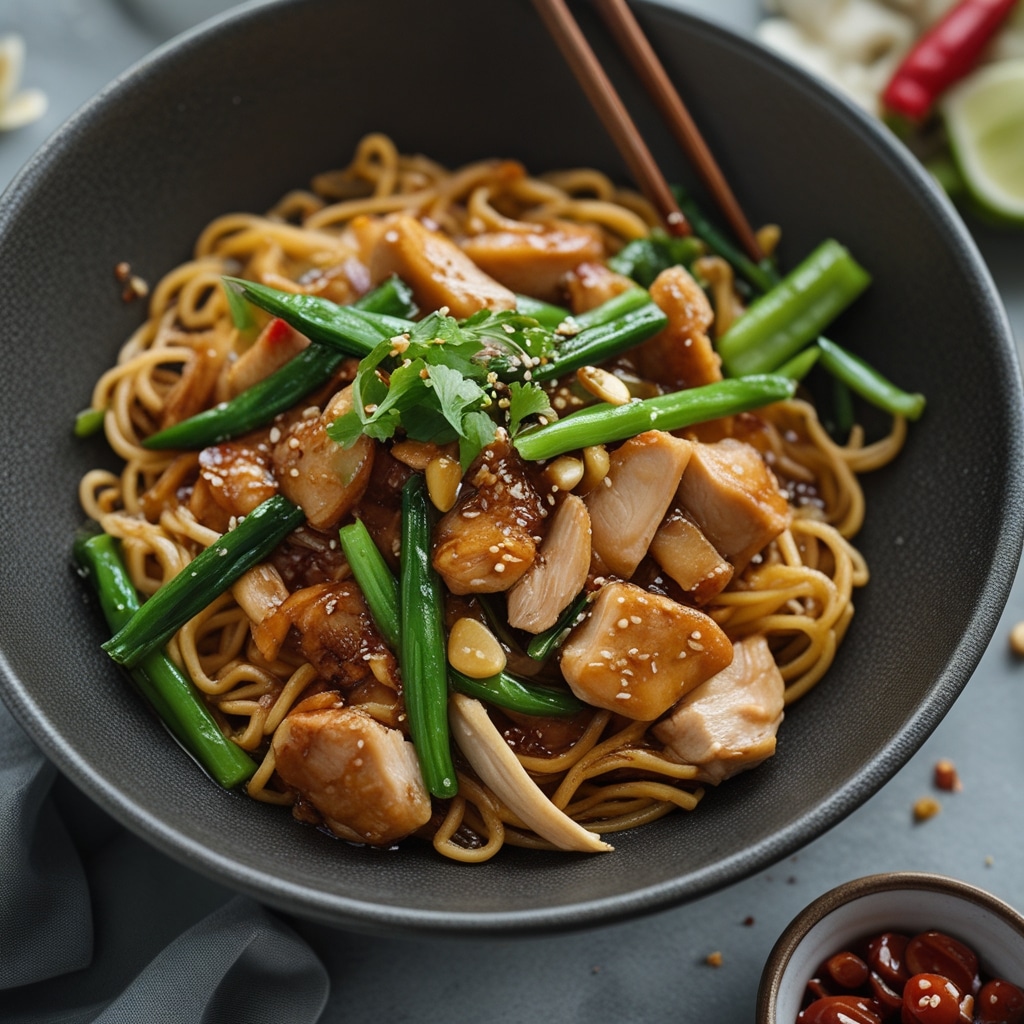 The Best Sticky Garlic Chicken Noodles