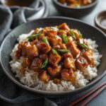 Sticky sweet CARAMELIZED PORK WITH RICE