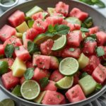 Watermelon Fruit salad with lime mint dressing
