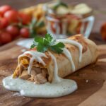 Chicken Chimichangga with white sauce