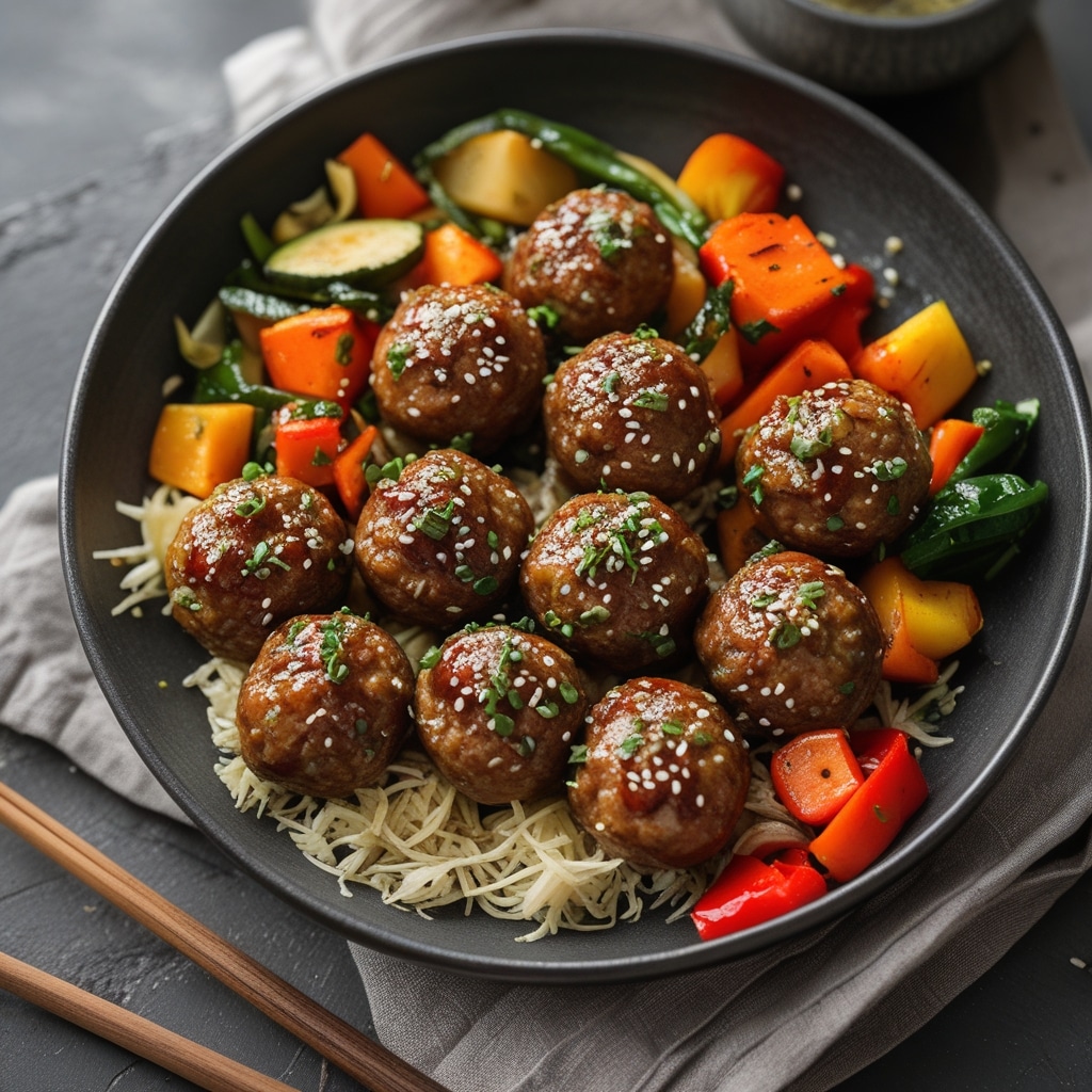 Korean BBQ Meatballs with Roasted Vegetables