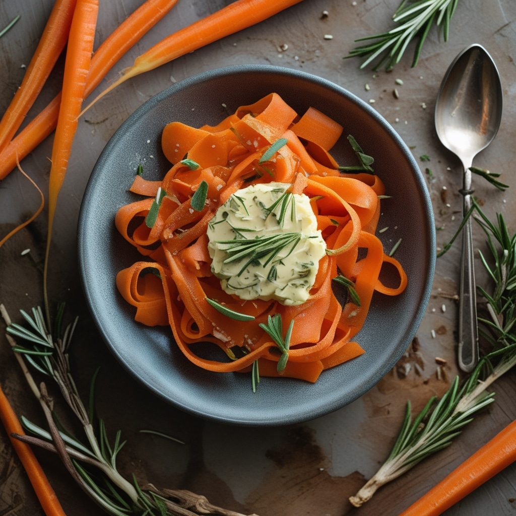 Carrot ribbons with rosemary butter