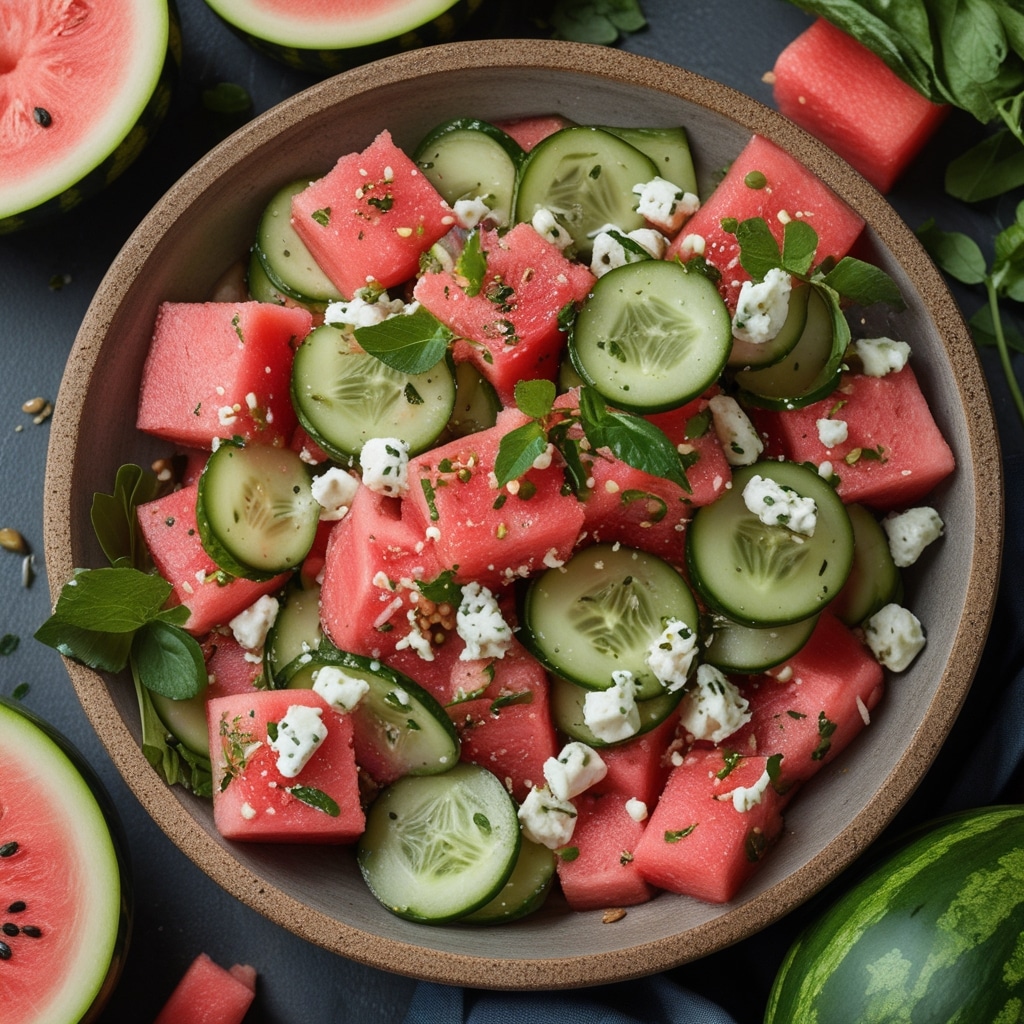 Watermelon Cucumber Salad with Vegan Feta