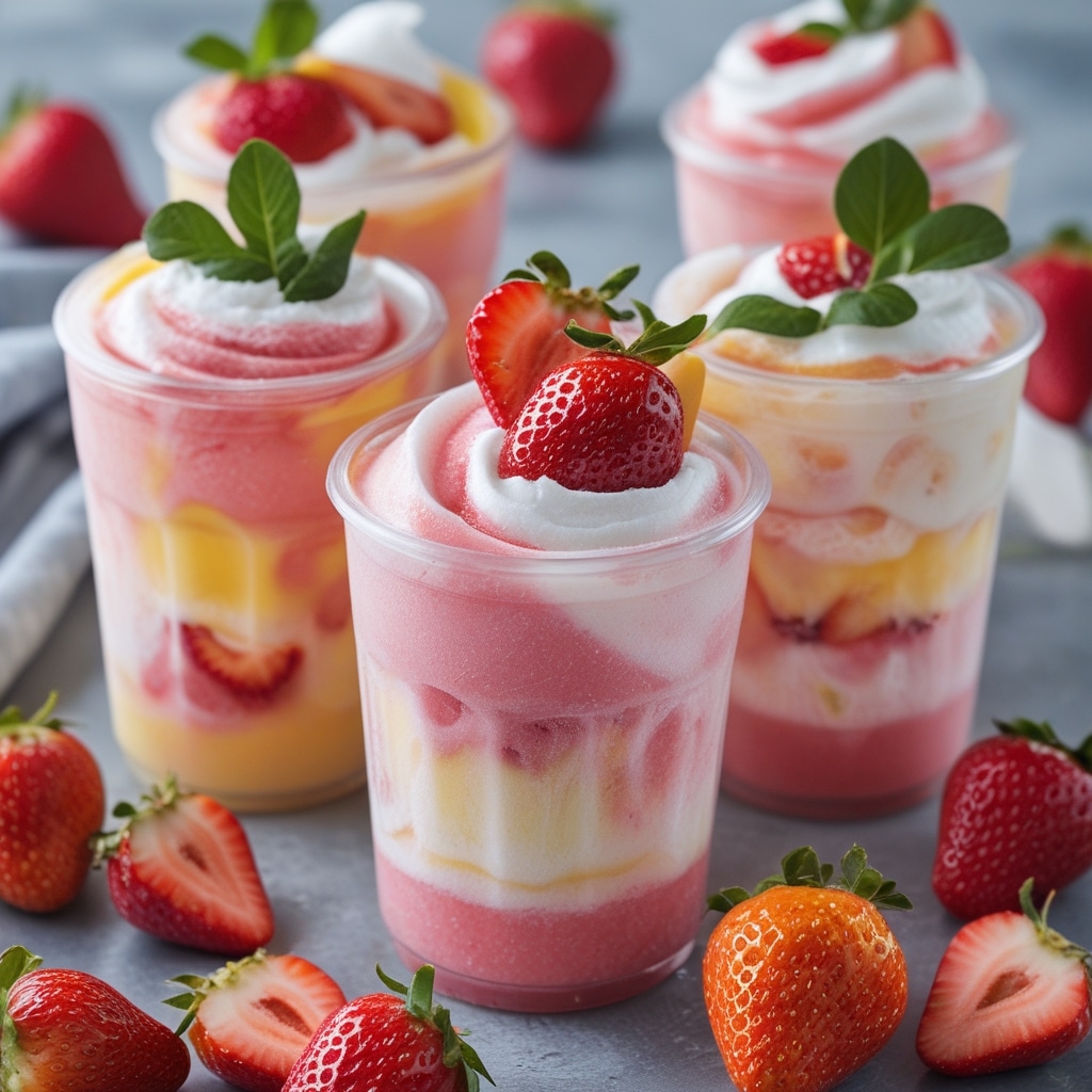 Fresh Mango Strawberry Swirled Slushies 1 Fresh Mango Strawberry Swirled Slushies