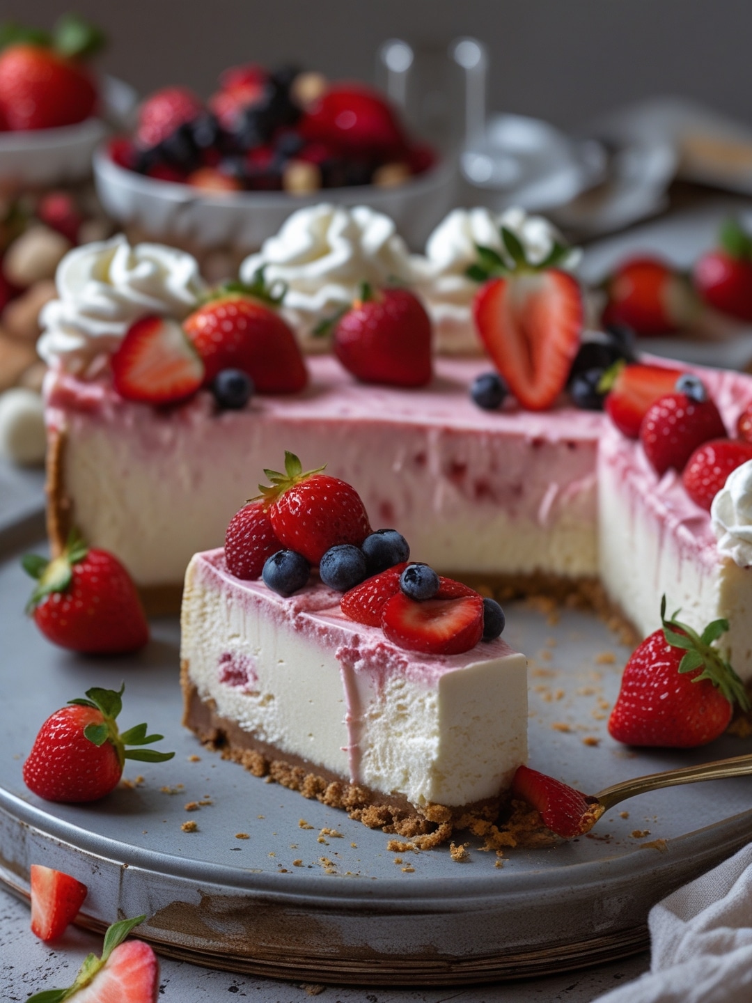 Classic New York Style Cheesecake with Fresh Strawberry Topping 1 Classic New York Style Cheesecake with Fresh Strawberry Topping