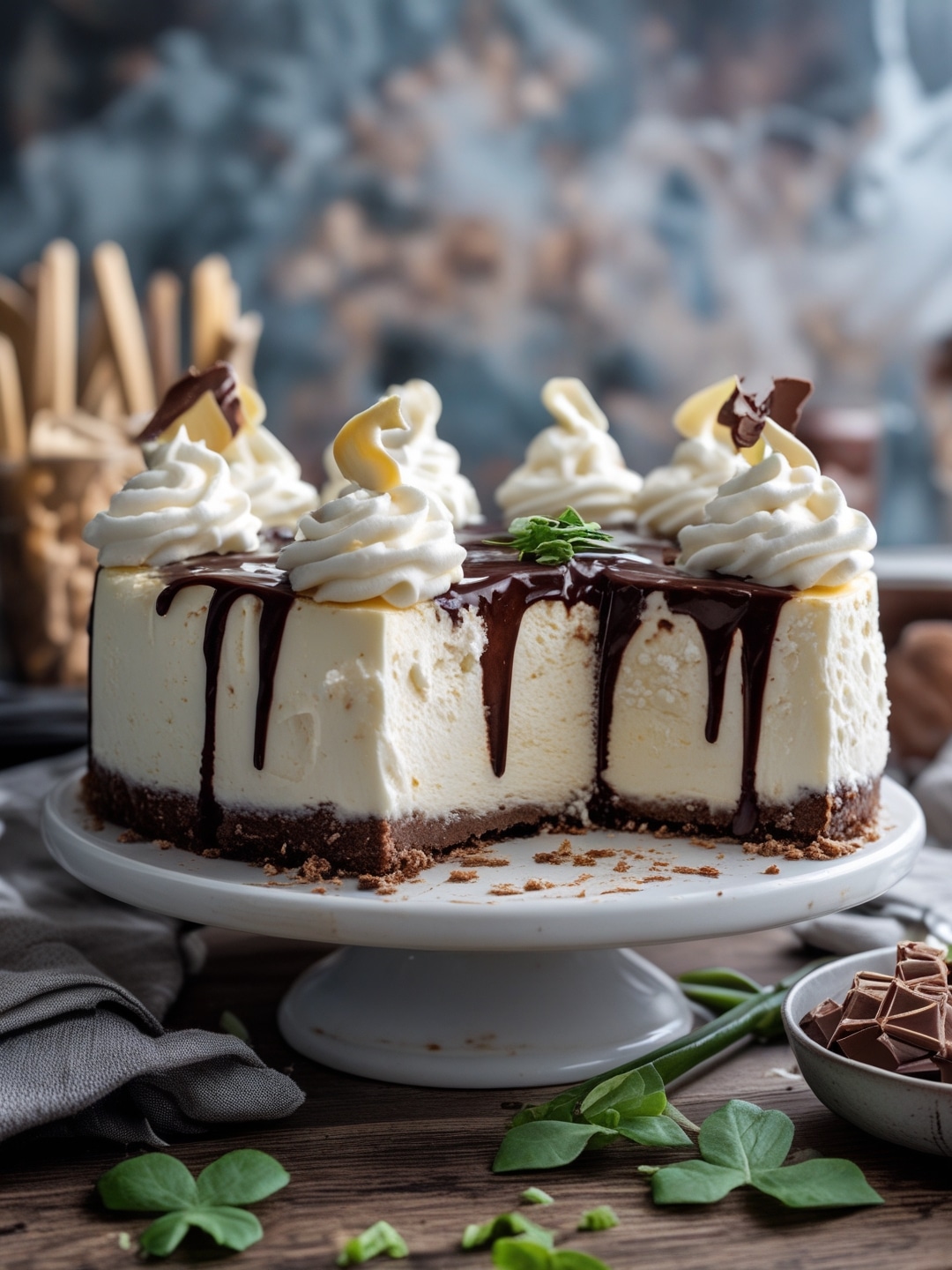 Irish Cream Cheesecake with Dark Chocolate Ganache
