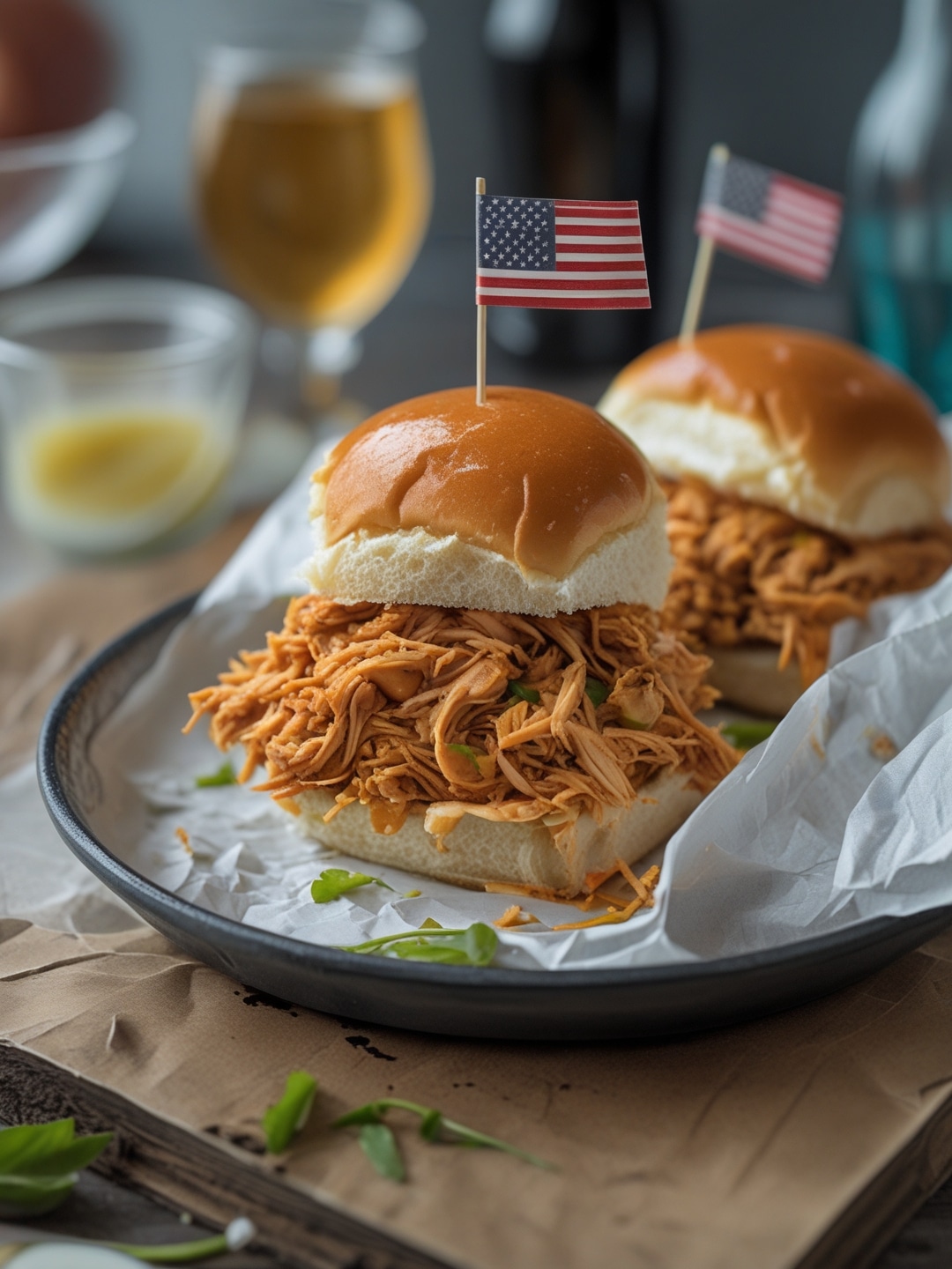 Hearty Labor Day Pulled Chicken Sliders