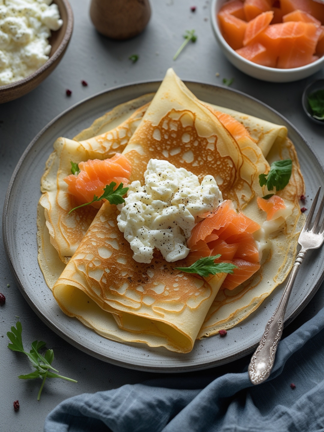 Crepes with Scrambled Eggs and Smoked Salmon 1 Crepes with Scrambled Eggs and Smoked Salmon