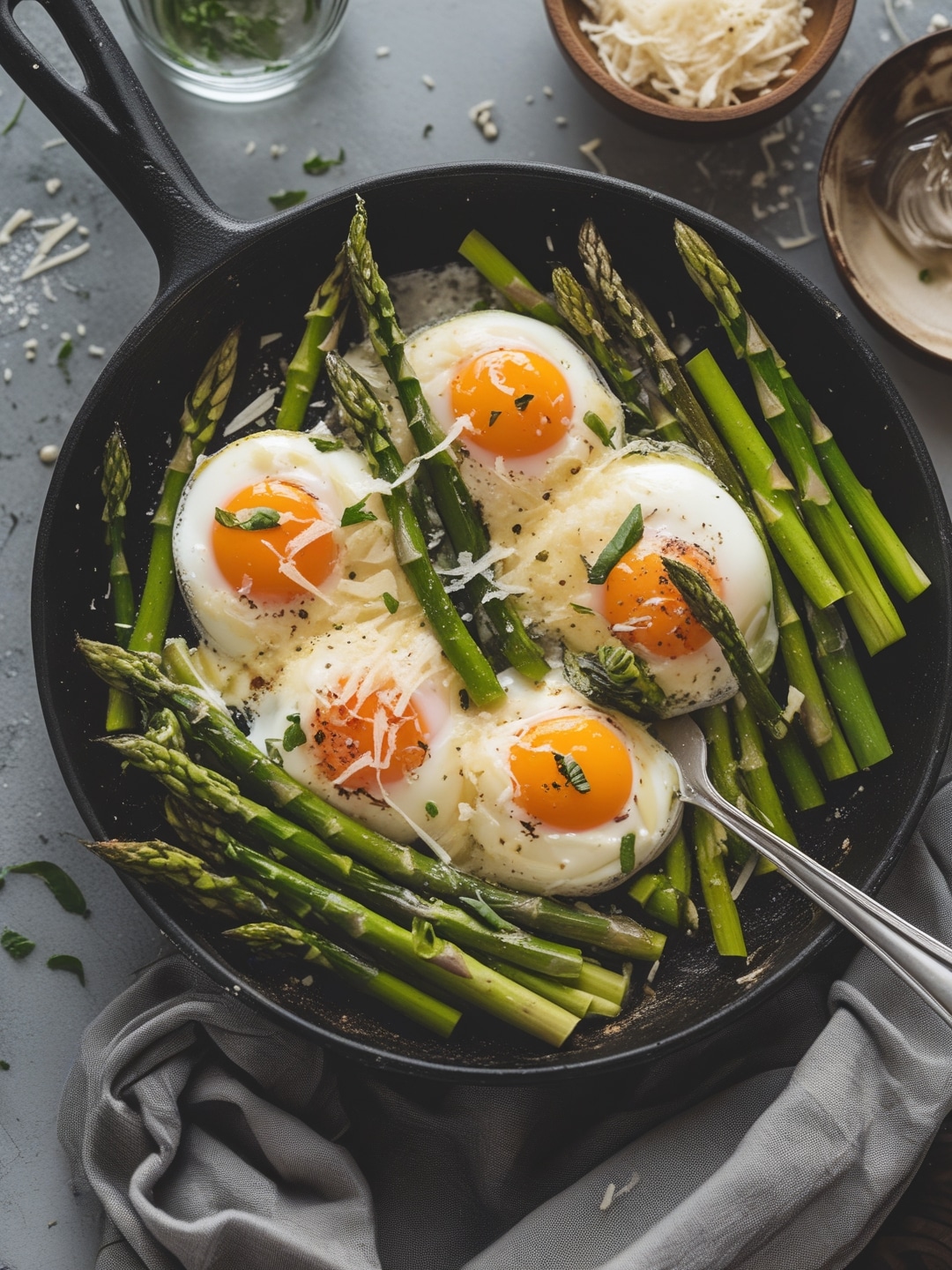 Baked Eggs with Asparagus and Parmesan 1 Baked Eggs with Asparagus and Parmesan