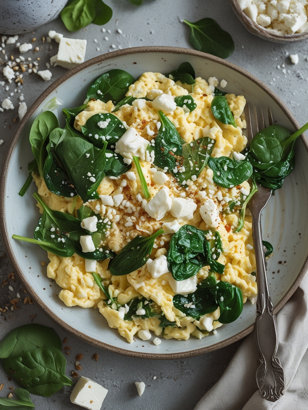 Scrambled Eggs with Spinach and Feta 1 Scrambled Eggs with Spinach and Feta
