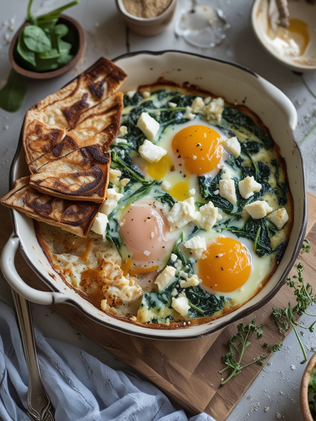 Mediterranean Baked Eggs with Spinach and Feta 1 Mediterranean Baked Eggs with Spinach and Feta