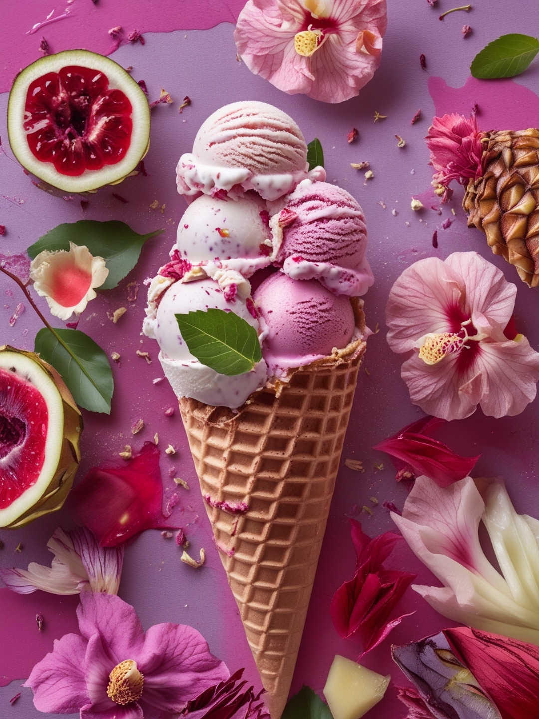 Tropical Fruit Ice Cream with Hibiscus Infusion 1 Tropical Fruit Ice Cream with Hibiscus Infusion