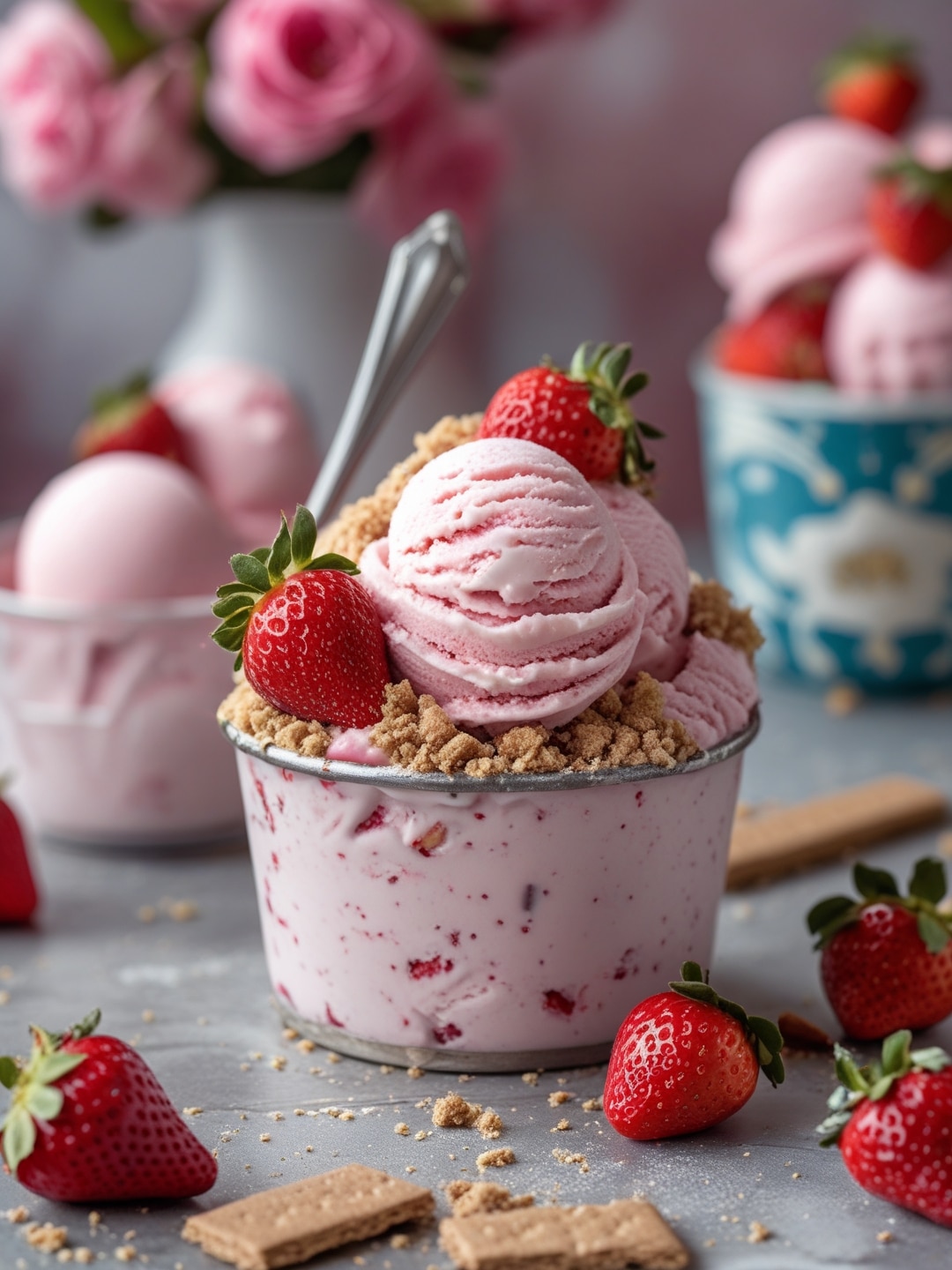 Strawberry Cheesecake Ice Cream with Graham Cracker Crust 1 Strawberry Cheesecake Ice Cream with Graham Cracker Crust