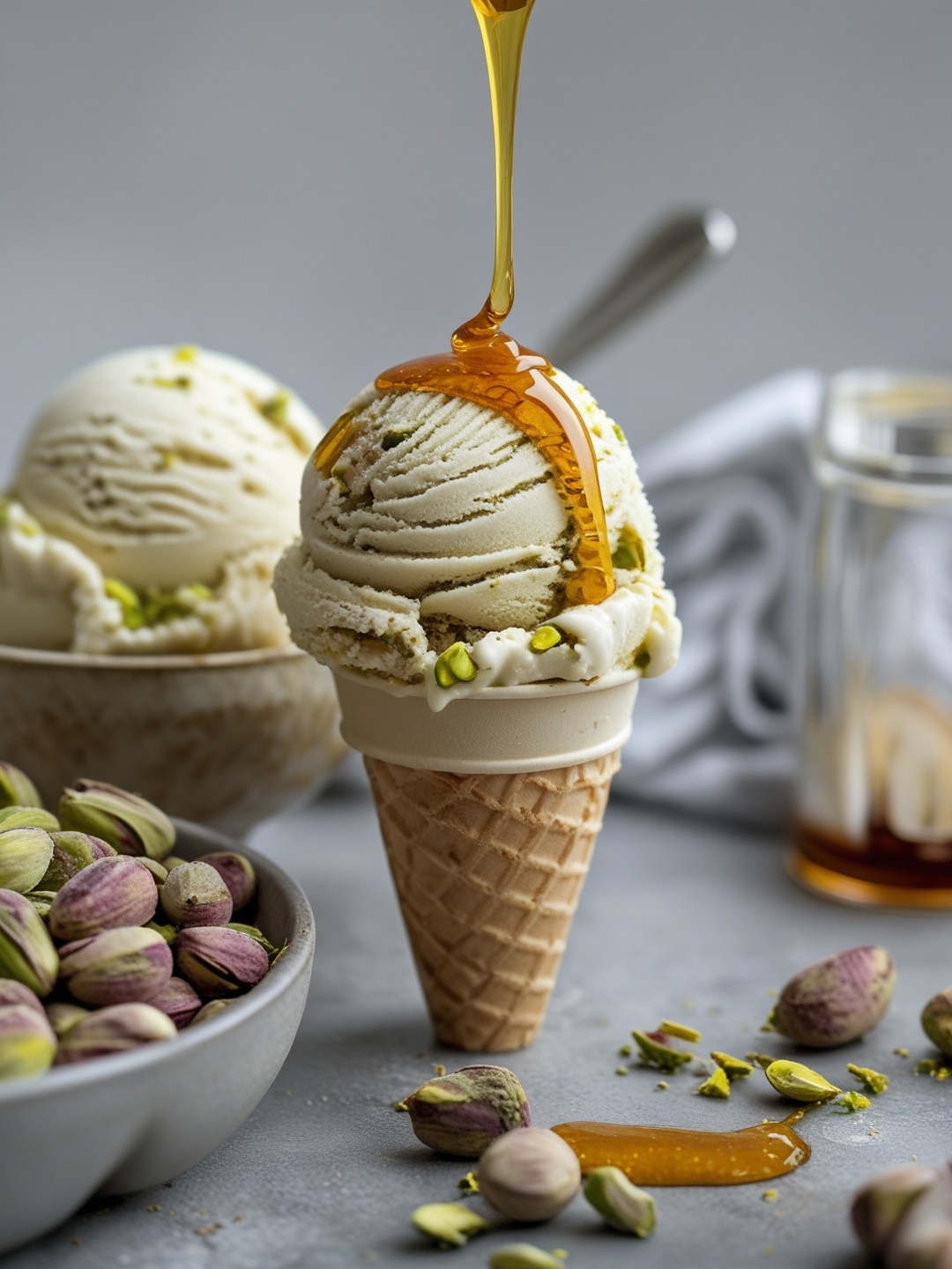Pistachio Ice Cream with Honey Drizzle 1 Pistachio Ice Cream with Honey Drizzle