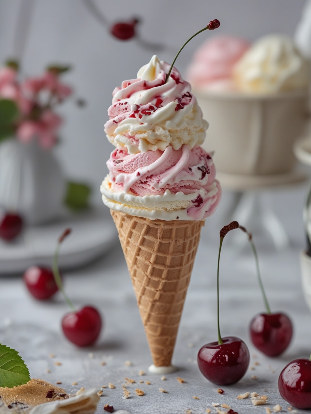 Cherry Vanilla Ice Cream Cone Delight 1 Cherry Vanilla Ice Cream Cone Delight