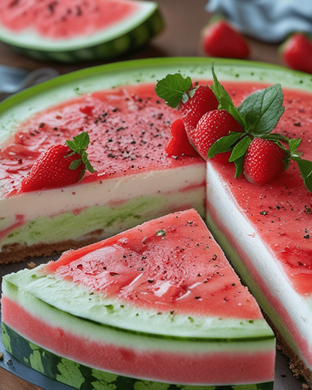No-Bake Watermelon Cheesecake for Hot August Days