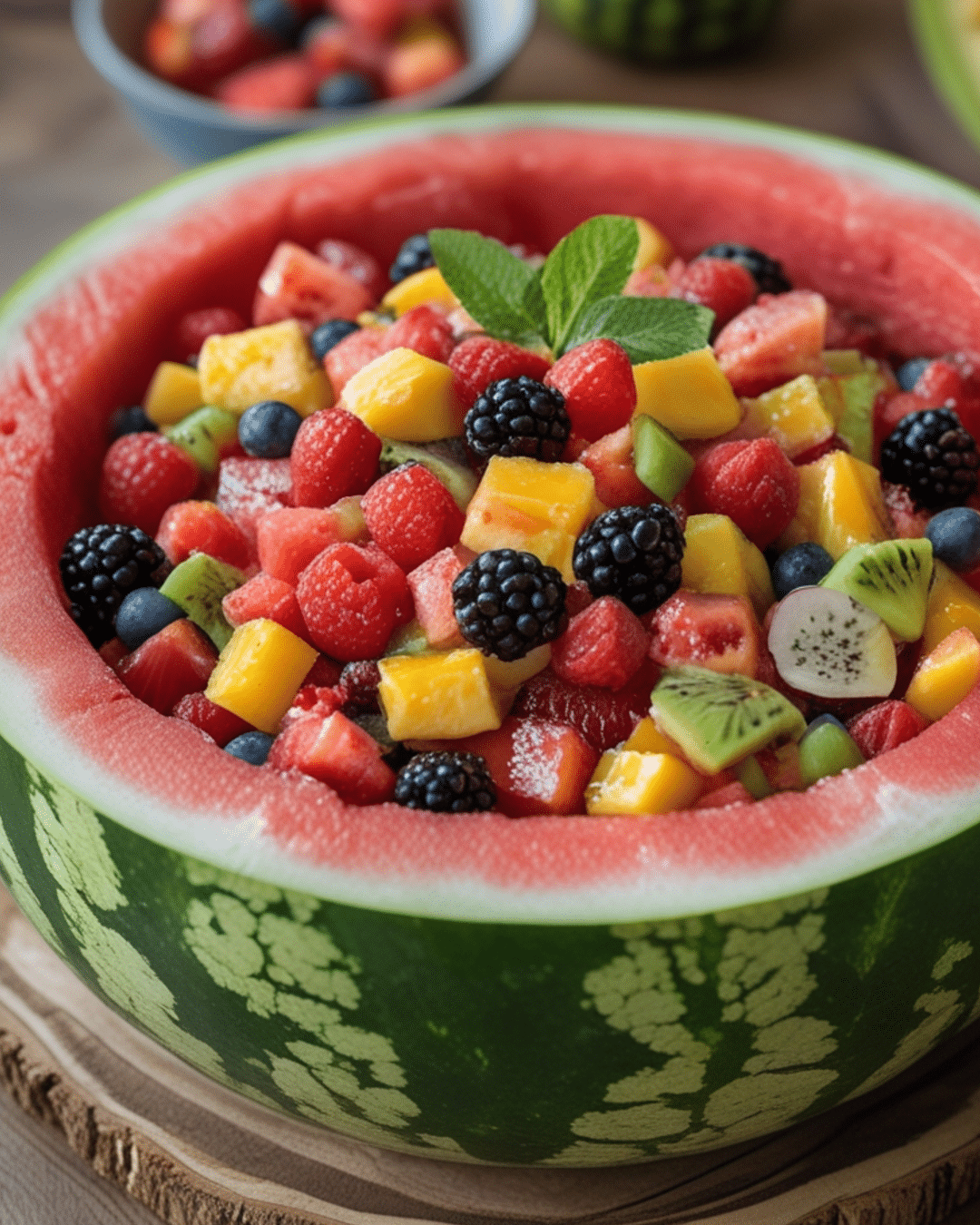 Stuffed Watermelon Bowl with Tropical Fruit Salad
