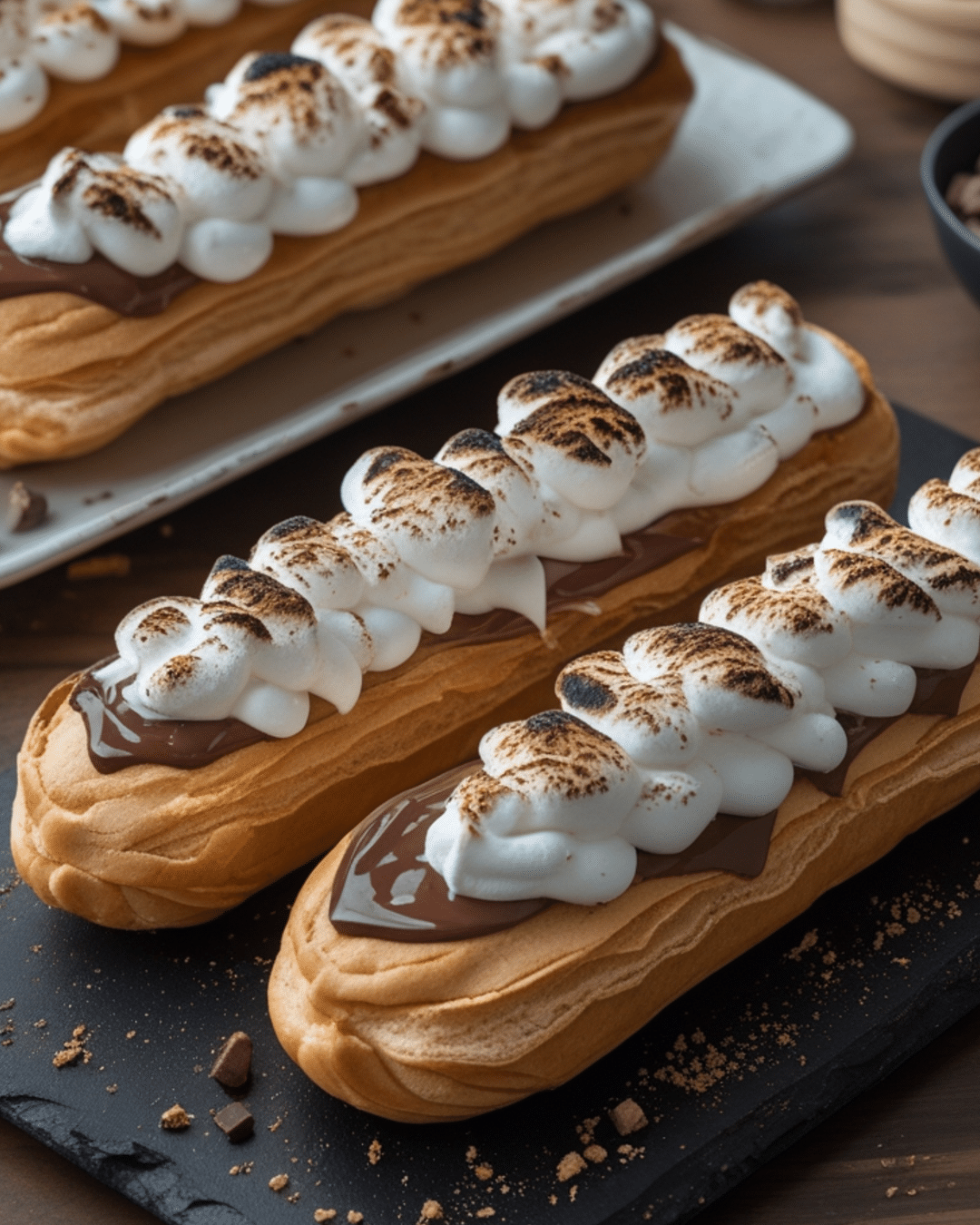 S'mores Eclairs Filled with Marshmallow Cream