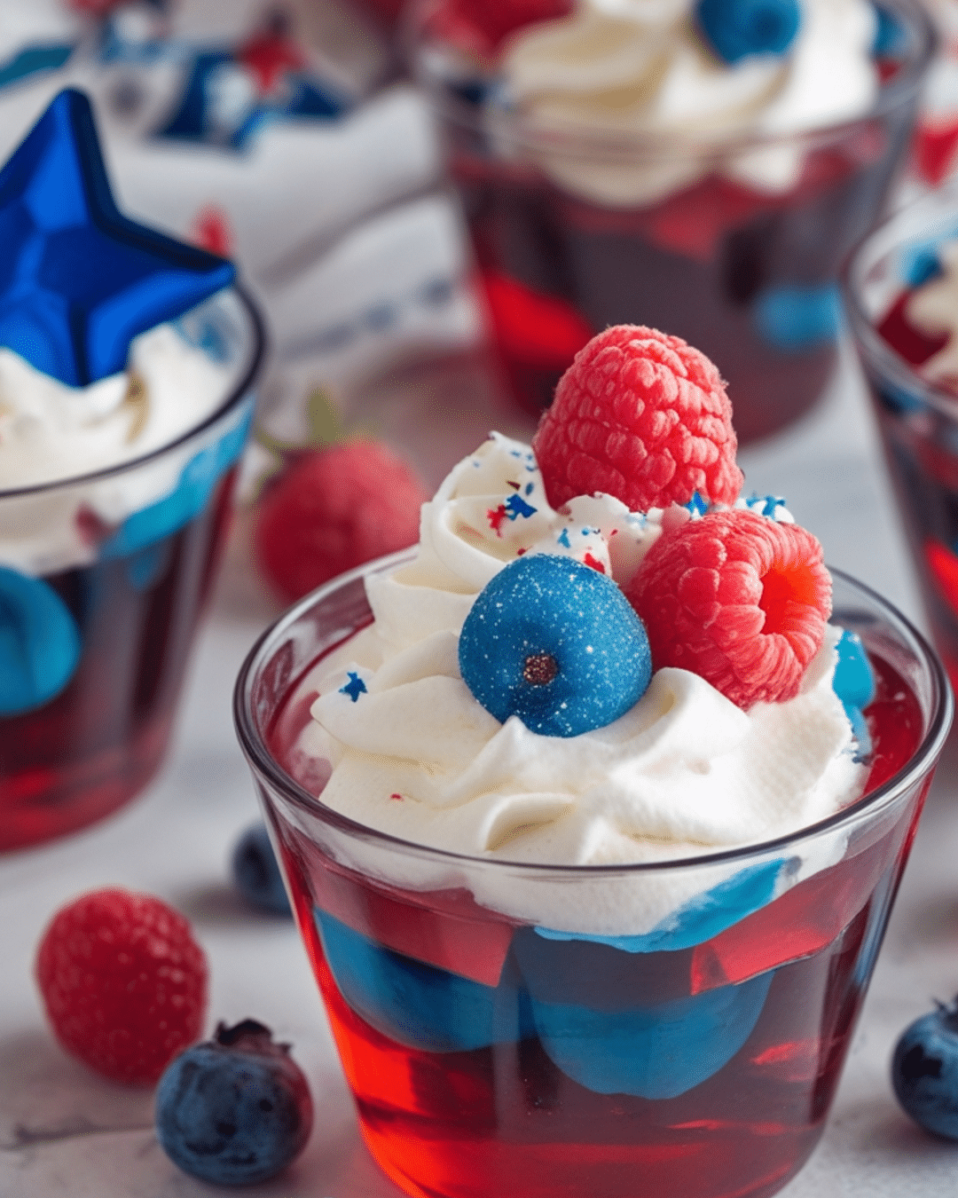 Patriotic Jello Cups with Whipped Cream