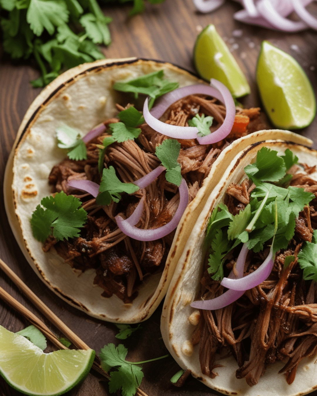 Barbacoa Tacos with Fresh Cilantro and Onions