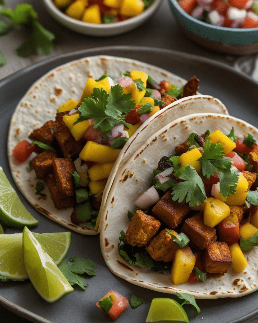 Spicy Tempeh Tacos with Mango Salsa
