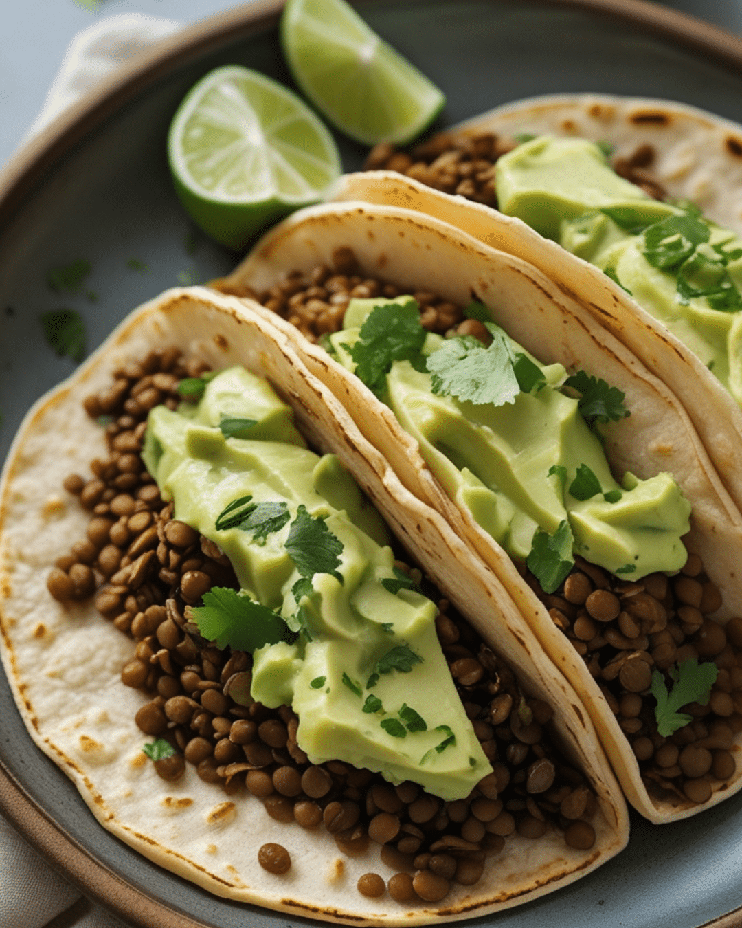 Lentil Tacos with Avocado Cream Sauce