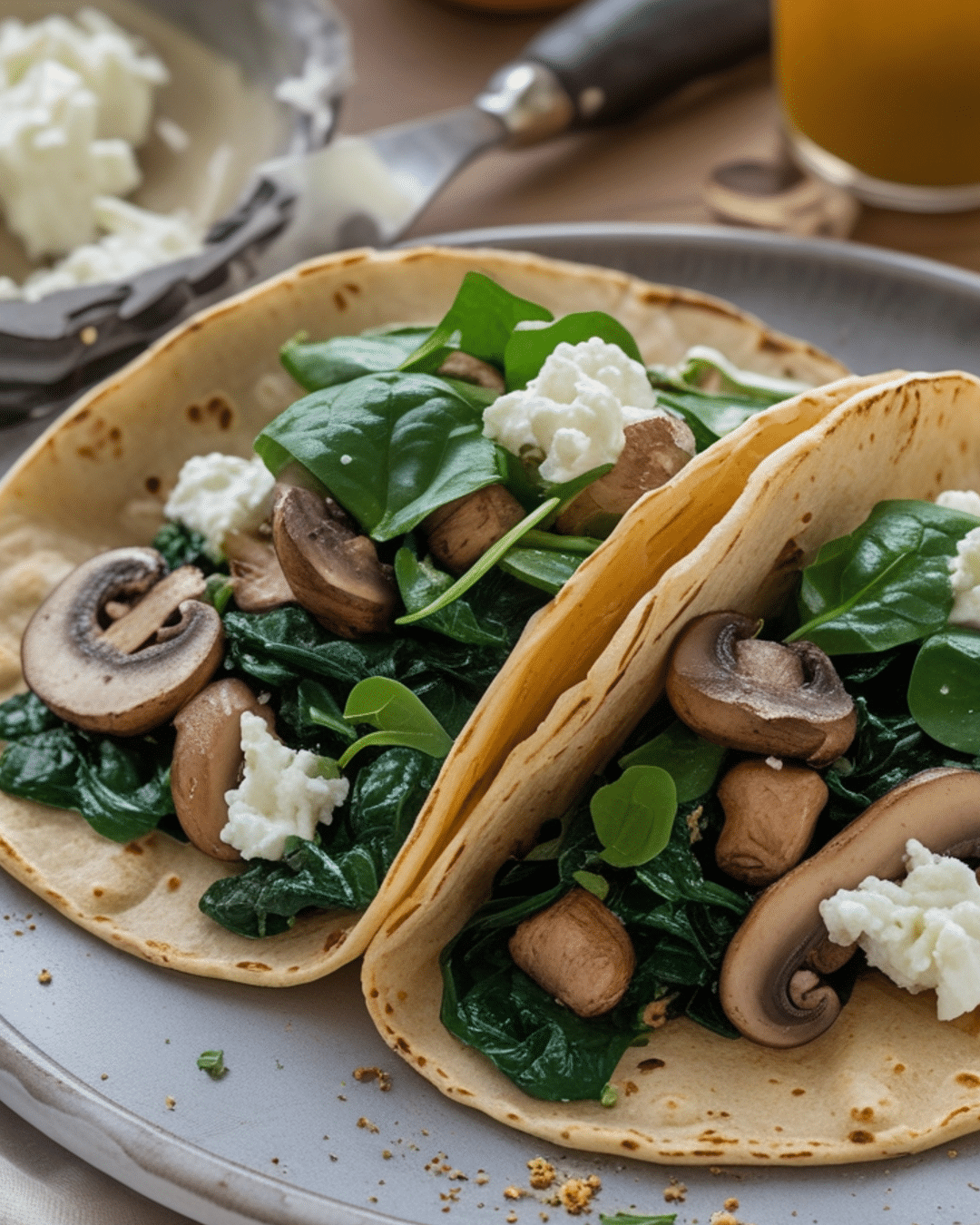 Mushroom and Spinach Tacos with Goat Cheese
