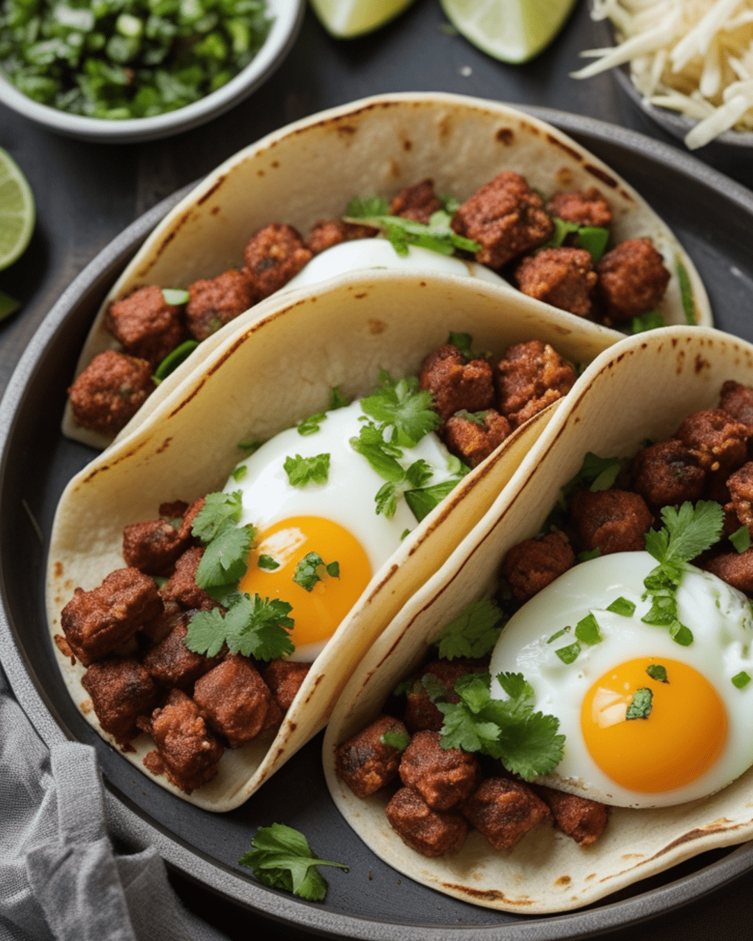 Chorizo and Egg Breakfast Tacos with Salsa Verde