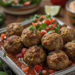 Baked Taco Meatballs with Salsa Dip