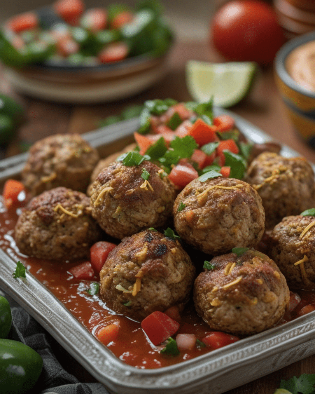 Baked Taco Meatballs with Salsa Dip